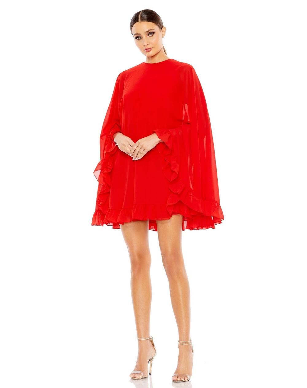 Mac Duggal Red Ruffle Capelet Mini Dress